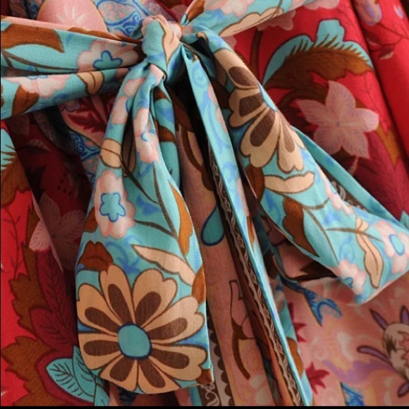 SOLD OUT Red Floral Gypsy Kimono Duster Maxi Dress - Picture 13 of 16